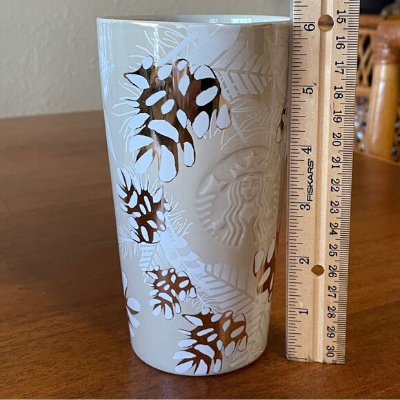 Starbucks 2020 Holiday Pinecone Ceramic Tumbler with Leaf Design 12 oz. - Picture 10 of 11